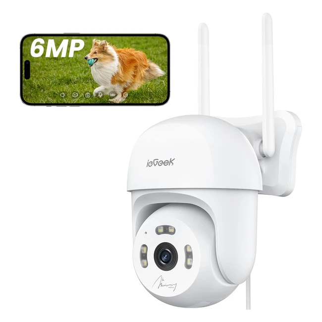 Cámara Vigilancia WiFi Exterior iegeek - Visión Nocturna AI - Grabación 24 horas - Compatible con Alexa - 6MP