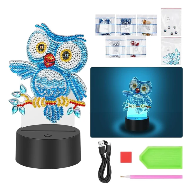 Kit de bricolage veilleuse 5D Diamond Painting pour enfants - Lampe LED chat cr