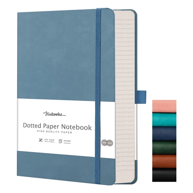 Hiukooka Bullet Dotted Journal - 320 Pages - A5 100gsm Thick Dotted Paper - Notetaking, Sketching, Planning - Gray/Blue