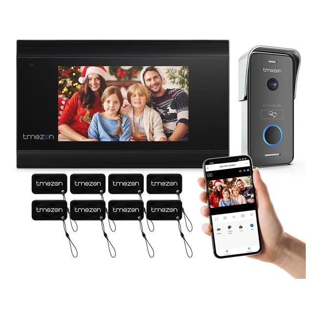 Visiophone WiFi TMEZON Connect Interphone Vidéo 2 Fils 7 Pouces Tactile 1080P Sonnette Vision Nocturne