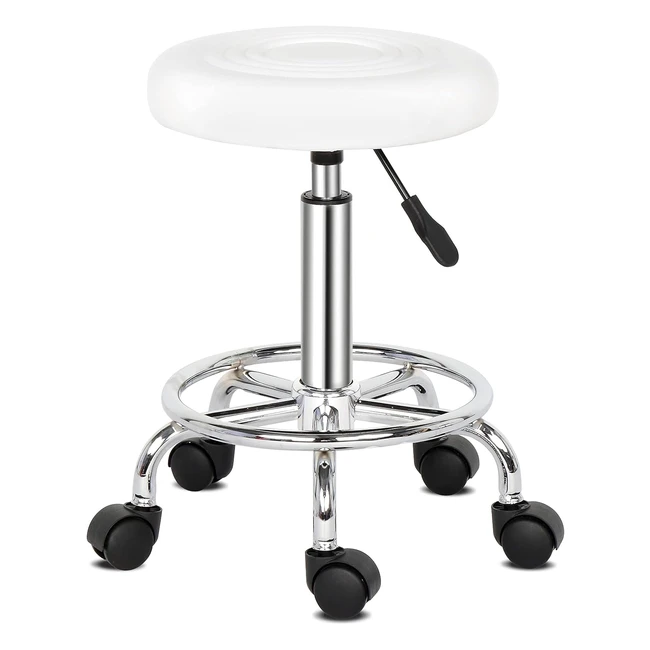 Tabouret de bureau professionnel rotation 360 - Chaise à roulette pour salon de massage, cuisine, bureau - Hauteur réglable - Blanc