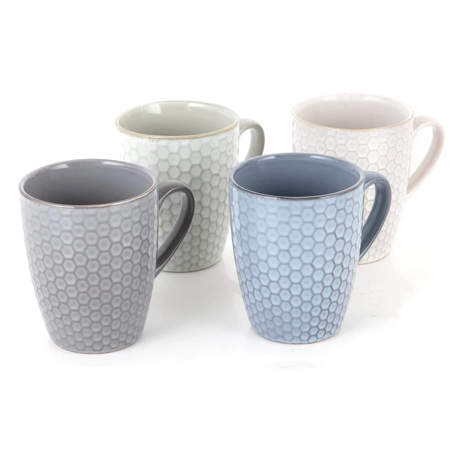 Barbary Oak BO874013 Reef Honeycomb Set of 4 - Handcrafted Artisan Look - Strong Stoneware - Dishwasher & Microwave Safe