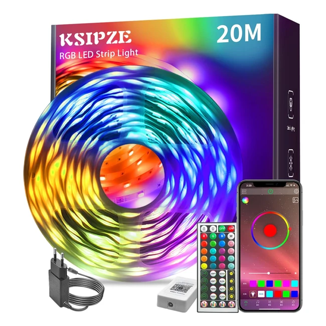 KSIPZE LED Strip 20m RGB LED Streifen mit Fernbedienung - Musik Sync, Timer, Dimmbar, Farbwechsel - Lichterkette, Lichtband, Leiste - Zuhause, Party Deko