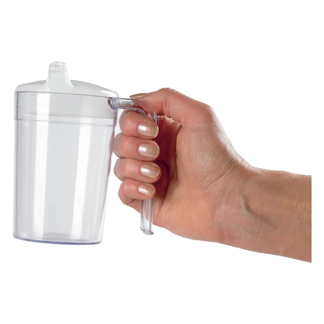 Taza de Policarbonato Transparente Homecraft - Inastillable - 2 Tapas - Agarre y Movilidad Reducidos