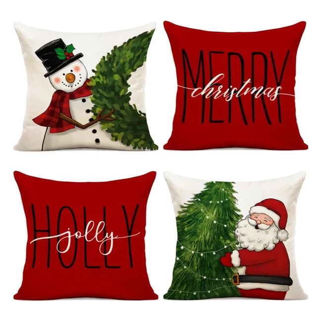 Cuscini Natalizi per Divano - Federe Natalizie Cotone Biancheria - 4 Pack