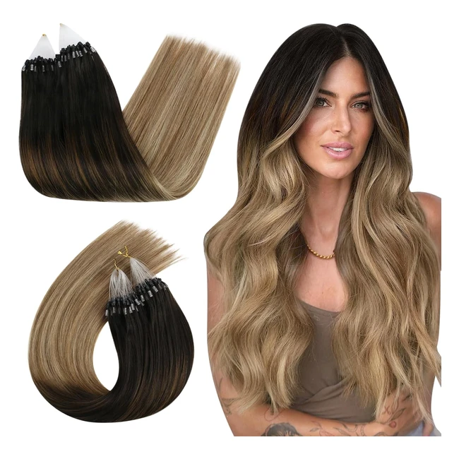 Extensiones de pelo recto Ugeat 18 pulgadas 2612 marrón oscuro marrón claro balayage micro loop remy 50g
