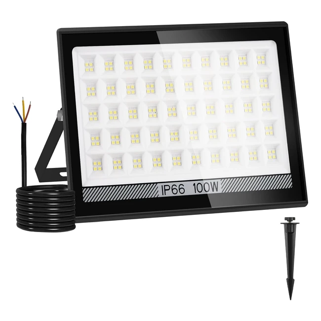 Natpow 100W LED Floodlight Outdoor Security Light IP66 Waterproof 144 LEDs 6000K