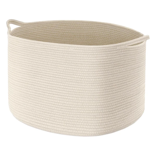 Maliton Canasta de Cuerda de Algodón 55x55x35cm - Gran Cesta Ropa Sucia Bebé - Cesta de Almacenaje de Juguetes - Cestas de Lavandera Tejidas para Mantas - Blanco