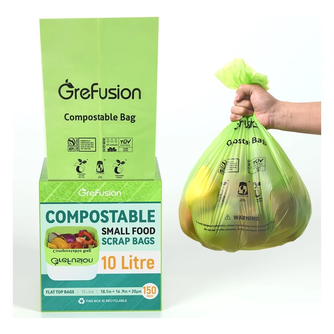 Grefusion 20 Extra Thick Compostable Caddy Liners 10L - 150 Bags  EN13432 Certi