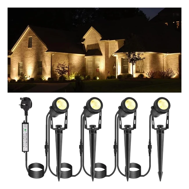 GreenClick Garden Spike Lights - Extendable IP65 Waterproof 4 Pack Warm White