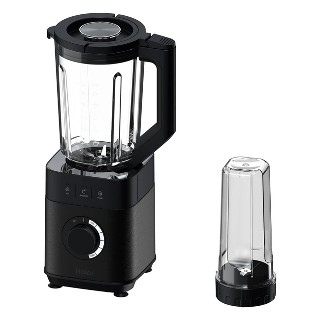 Haier Mixer mit Ice Crush Funktion und Smoothie Maker 1200 W Standmixer mit 1,7 l Glasbehälter und 0,6 l To-Go-Flasche Selbstreinigungsfunktion Spülmaschinenfest 5 Geschwindigkeiten Serie 5HBL5B2