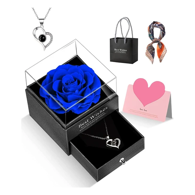 Rosa Eterna Natural Preservada con Collar - Regalos Originales para Mujer