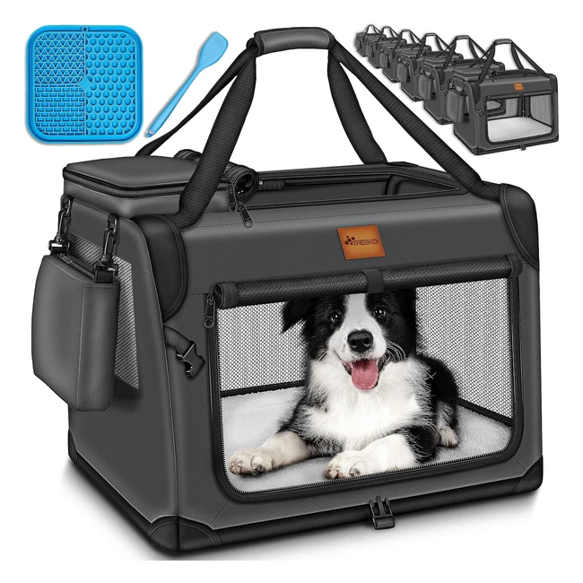 Tresko faltbare Hundetransportbox mit Lick-Matte und Spatel S 50 x 34 x 34 cm - Robuste Anthrazit