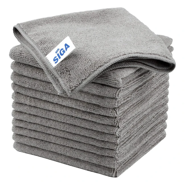 Mrsiga Microfiber Cleaning Cloth - Streak Free All-Purpose Towels (Pack of 12) - Grey - Size 32x32cm