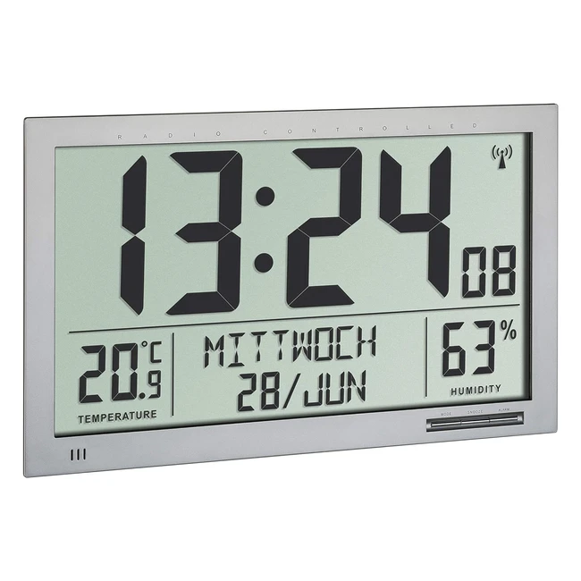 Horloge murale radiopilotée TFA Dostmann 60451754 - Grand écran argenté
