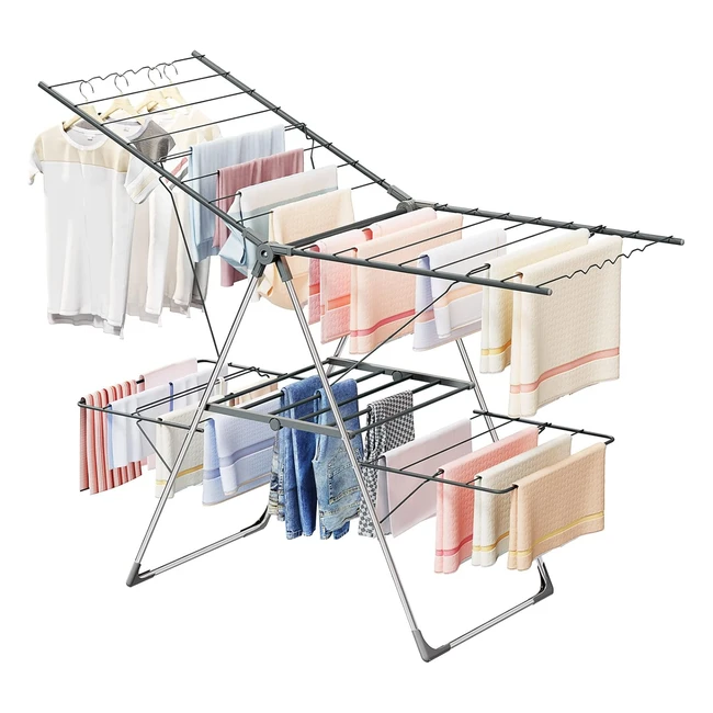 Innotic Clothes Airer 33 Bars 2-Level Foldable Drying Rack Stainless Steel Large Clothes Horse