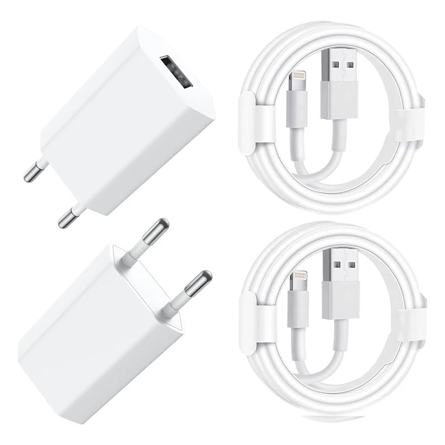 Chargeurs certifiés MFI pour iPhone - Pack de 2 chargeurs rapides USB et câble de chargeur iPhone 1m