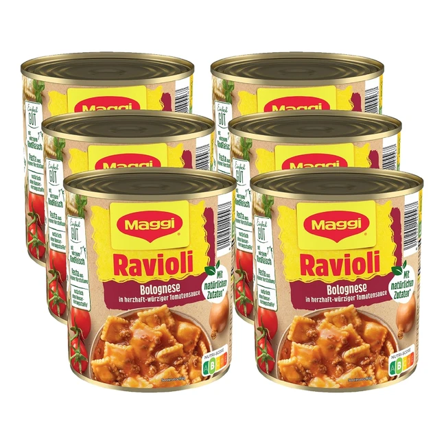 Maggi Ravioli Bolognese - Leckeres Fertiggericht mit würzigem Fleisch für Topf und Mikrowelle - Ideal für Festivals - 6er Pack (6 x 800 g)