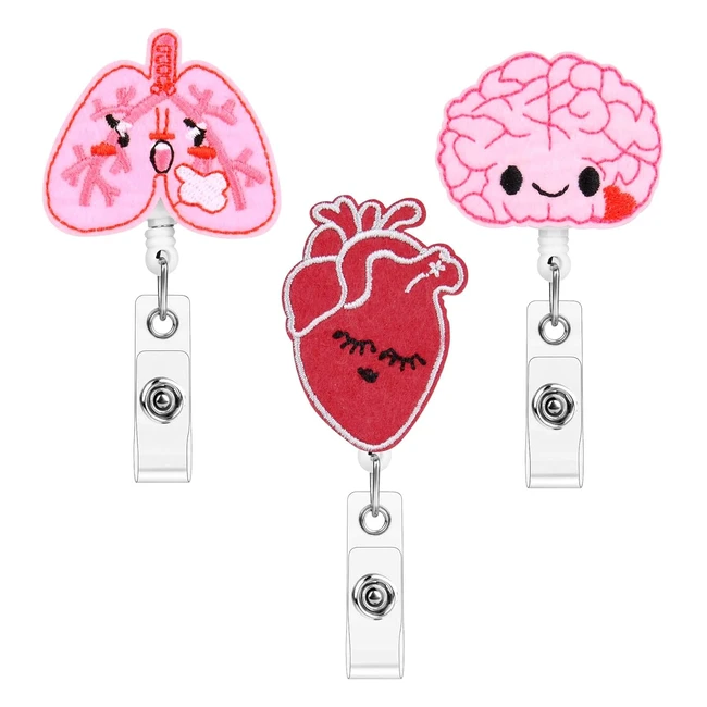 Carrete de Insignia de Enfermera Retráctil - 3pcs Clip Carrete Insignia Llavero Retráctil Pulmones/Corazón/Cerebro para Médico Enfermera