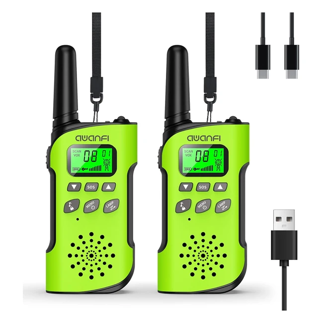 Talkie Walkie Rechargeable Awanfi Longue Porte - 8 Canaux - Enfants/Adultes - 2 Pièces - USB Type C