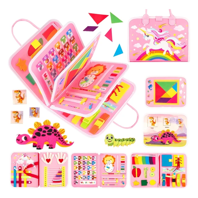 Tablero Montessori Busy Board Juguetes para Niños Niñas | Aprende a Vestir | Educación Temprana | 2-6 años | Regalos Rosado