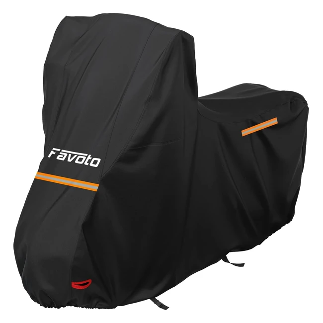 Favoto Motorcycle Cover Waterproof 210D Oxford Motorbike Cover - UV Protection, Dustproof, Reflective Strips - Black