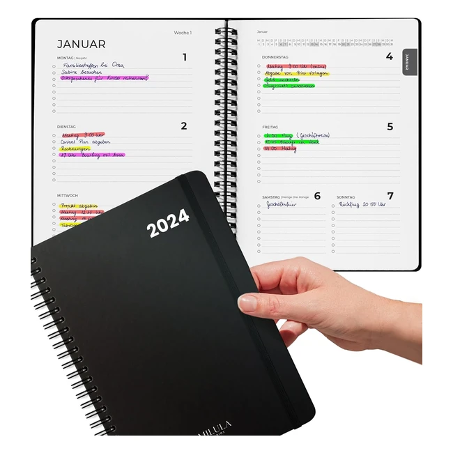 2024 Tagebuch & Kalender A5 - Ringbuch, Wochenplaner, Terminplaner - Mehr Organisation
