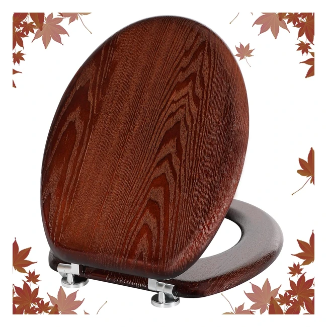 Angel Shield Toilet Seat - Natural Wooden Toilet Seat with Zinc Alloy Hinges - Easy to Install & Clean - Antibacterial - Dark Walnut