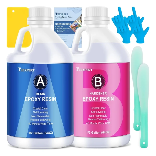 Crystal Clear Epoxy Resin Kit 1 Gallon - Easy Cast for DIY Art Coating - Hard as