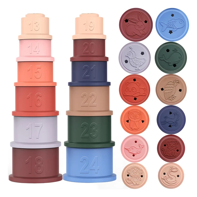 Taza de Juguete Apilable para Bebés - Juego de 2 - Juguetes Educativos de Silicona Blanda - Aprendizaje y Desarrollo