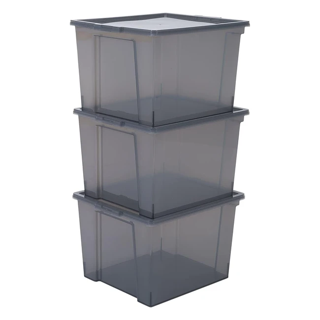 Iris Ohyama Storage Boxes - Stackable Inside Out - 30L 3 Pack - BPA Free - Gre