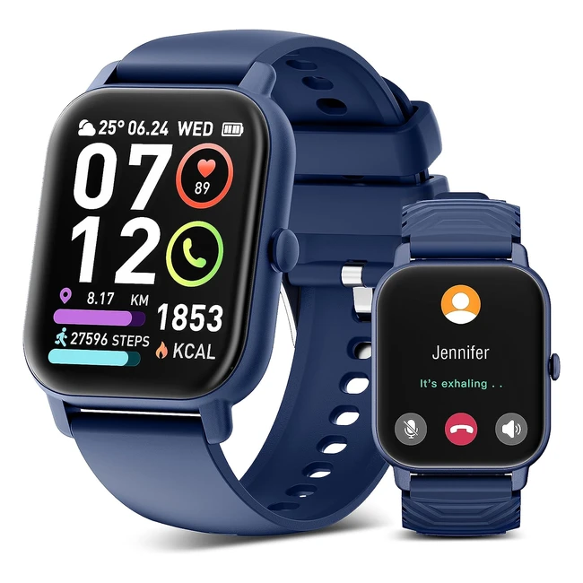 Montre Connectée Homme Femme avec Appels Bluetooth 185 - Smartwatch 112 Modes Sportifs Cardiofréquencemètre Sommeil Etanche IP68 Bracelet Montre Connectée pour Android iOS Bleu