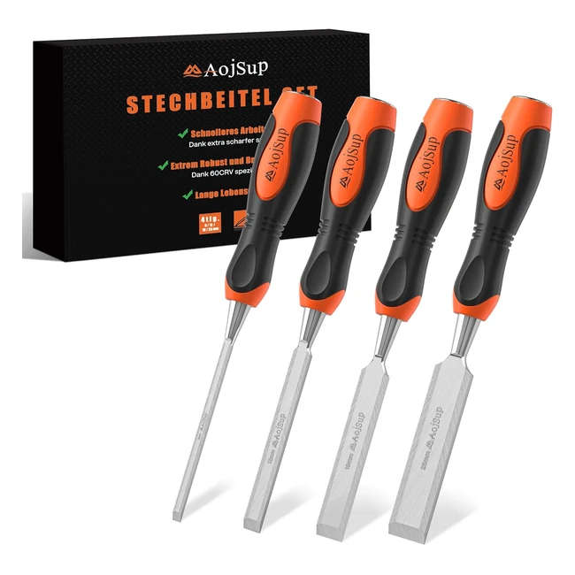 Ciseaux à bois professionnels AOJSUP - Set de 4 pièces (6, 12, 19, 25mm) - Sculpture sur bois - Pour débutants et professionnels