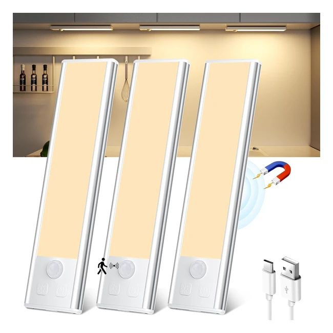 Topplee LED Sottopensile Cucina 3pcs 15cm - Luce Armadio LED con Sensore - Risparmio Energetico - Ricarica Type-C - Dimmerabile