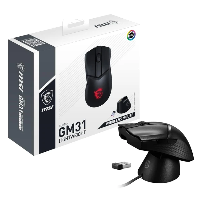 MSI Clutch GM31 Wireless Gaming Mouse | 12000 DPI | 110hr Battery | RGB | Lightweight