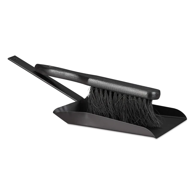 Recogedor para chimenea Relaxdays, de hierro fundido, con cepillo, negro, 37x18x10 cm