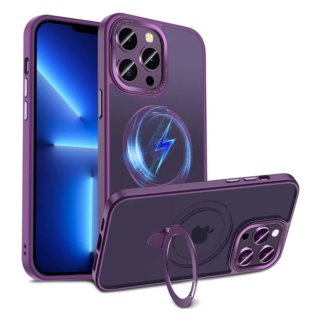 Cover magnetica iPhone 13 Pro Max, protezione militare, ricarica wireless, viola scuro