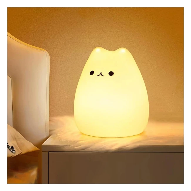 Veilleuse Enfant BB7 Couleurs Kawaii Chat - Veilleuse LED Rechargeable - Fonction Minuterie - Lampe Chevet Silicone Tactile - Cadeau Fille