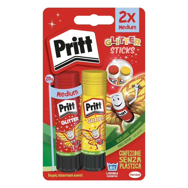 Colla Stick Pritt Glitter per Bambini - Sicura e Affidabile - Lavoretti e Fai da Te - 2 Colle Stick da 20g