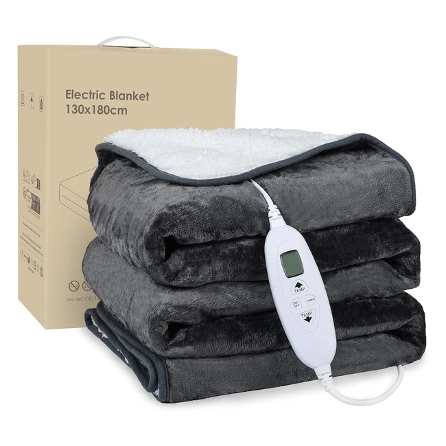 Electric Heated Blanket Throw - FlannelSherpa Fleece - 180x130cm - 10 Heat Sett