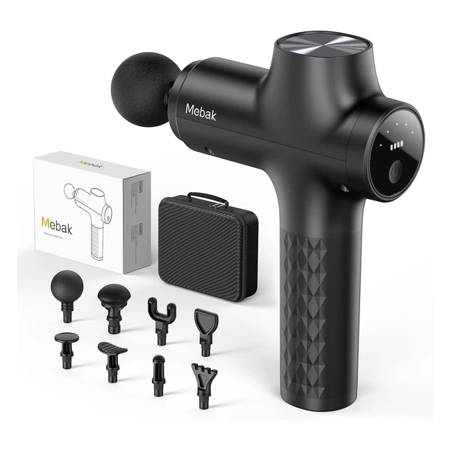 MeBak Chic Pistola de Masaje Muscular - Masajeador Tejido Profundo Percusión Silencioso - Dispositivo Profesional con Pantalla LCD - 8 Cabezales - 5 Velocidades
