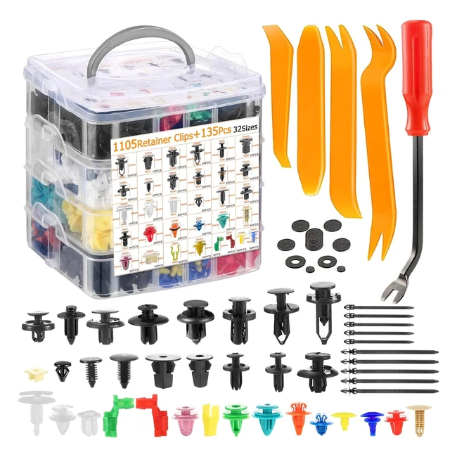 Uolor 1240pcs Clips Voiture - Fixation Plastique Universel + Outil Démontage + Serre Câbles