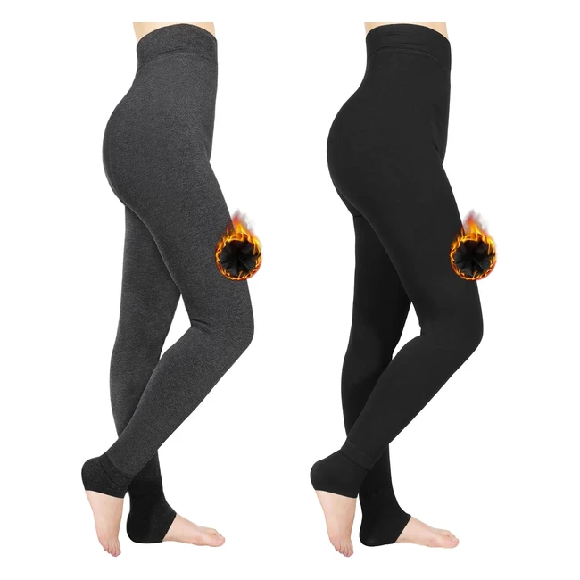 Legging polaire femme Jovego - Lot de 2 - Chaud et taille haute - Idéal pour le yoga et le sport