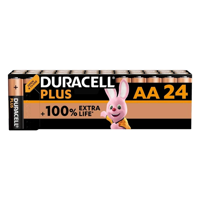 Duracell Plus AA Batteries 24 Pack - Up to 100 Extra Life - 0 Plastic Packaging