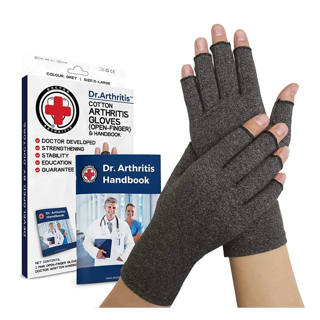 Doctor Developed Compression Gloves for Arthritis - Pain Relief & Hand Support - Fingerless Gloves for Carpal Tunnel - Grey
