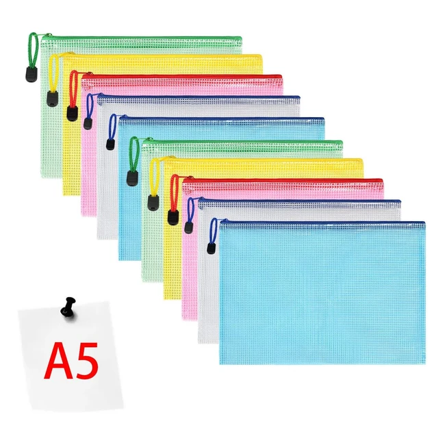 Vicloon Plastic Wallets - 10pcs A5 Zip Lock Bags - Mesh Document Wallet - Durable & Fashionable