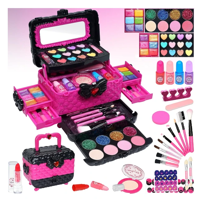 Jouets de Maquillage Enfants - Maquillage Sr et Lavable - Kit Malette Maquillage Enfant - Cadeau d'Anniversaire Fille - Rose