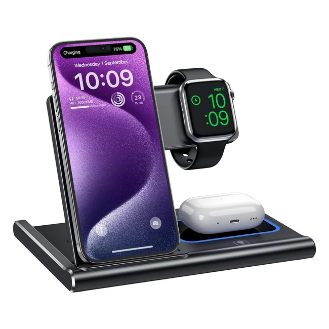3-in-1 Wireless Charging Station for iPhone - Fast Charging Stand for AirPods Pro and iWatch - Exw XR-X8 - Multidevice Simultaneous Charging