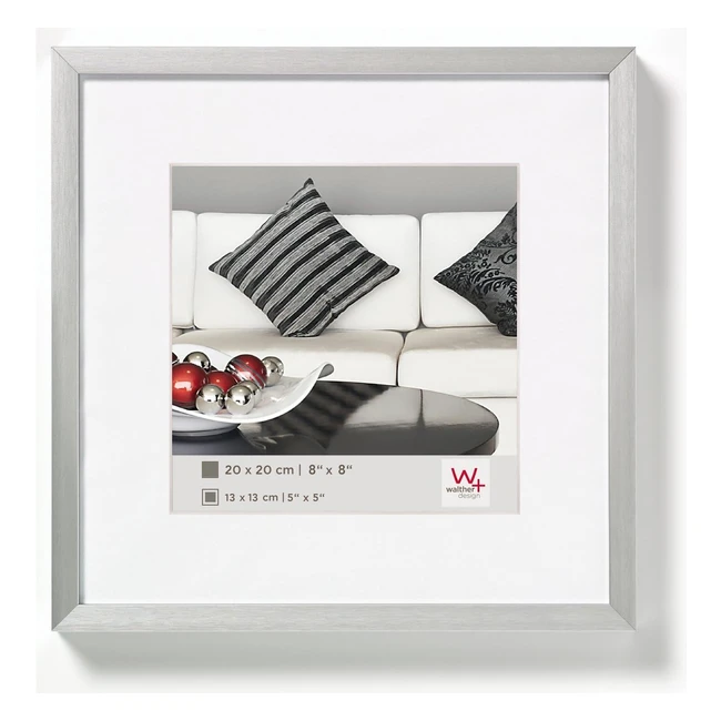 Walther Design AJ220S Stuhl Aluminium Bilderrahmen mit Passepartout 20 x 20 cm Silber - Hochwertiger Rahmen für Ihre Bilder
