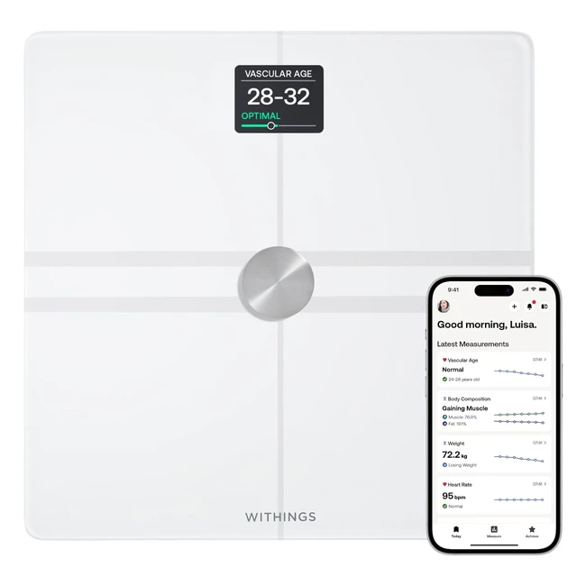 Bilancia Pesapersone Digitale WiFi Withings Body Comp - Analisi Corporea Completa - Peso Grasso Corporeo - Grasso Muscolare - Acqua - Tracciamento Cardiovascolare - Bianco